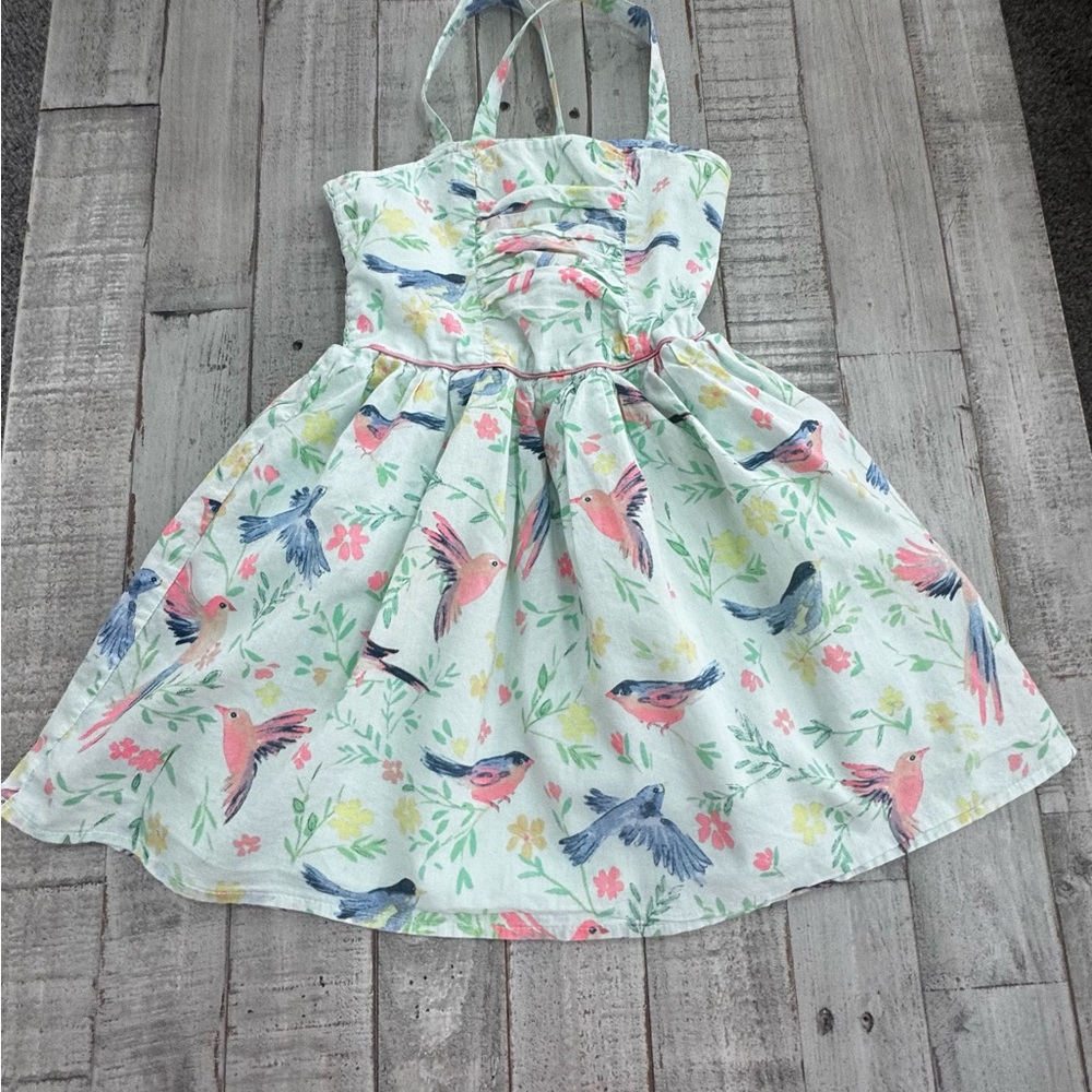 Cherokee Kids Green Dress with Bird and Floral Print